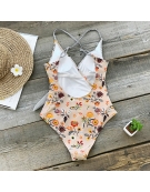 Womens One Piece Body Suit  ,,Floral And Striped“